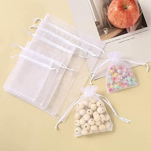 HERZWILD 100 sacchetti in organza, per Natale, in organza, colore bianco, (R1j)