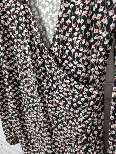 Boden Blouse Womens Size US 14 Brown Floral Faux Wrap Ruched Long Sleeve Stretch - 第 5/13 張圖片