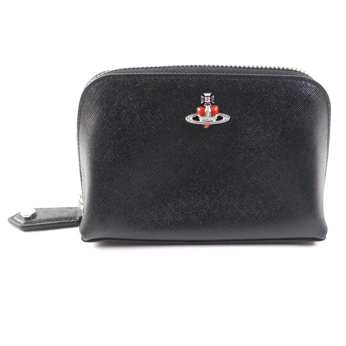 Vivienne Westwood DIAMANTE Orb Leather Pouch Black authentic Women 