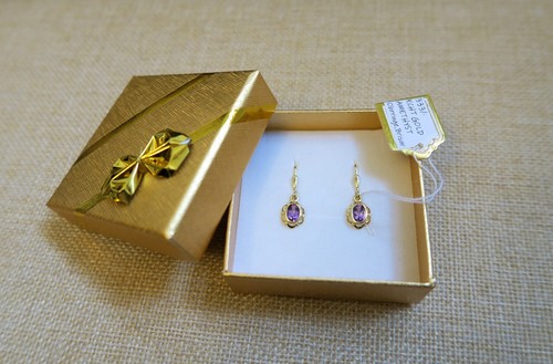 ECHT GOLD *** Amethyst Blume Ohrringe Ohrhänger 25 mm - Picture 6 of 7