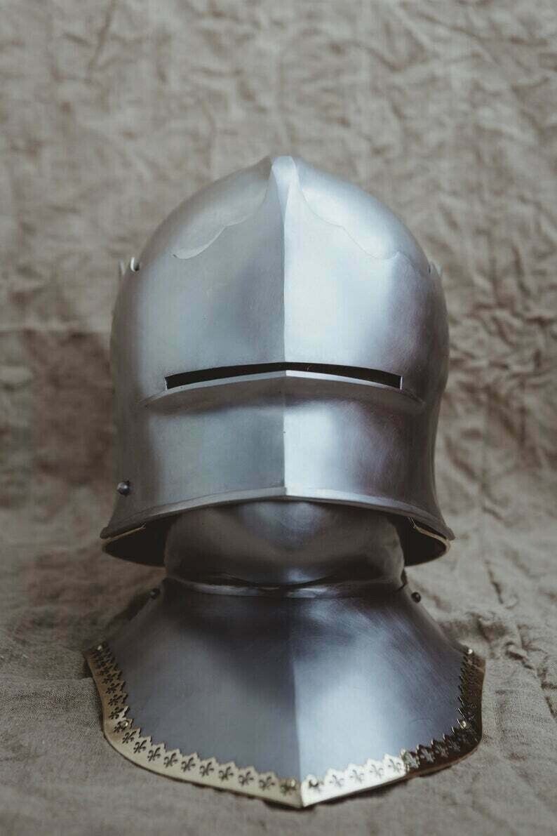 Custom SCA 16G Steel Medieval Sallet Helmet with Bevor XV FR100 Combat Gear