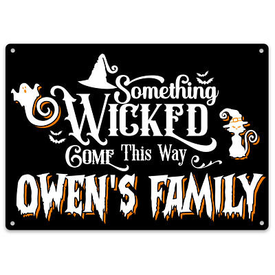 Halloween Personalisiertes Blechschild Etwas Böse Familie Gruselige Dekoration G...
