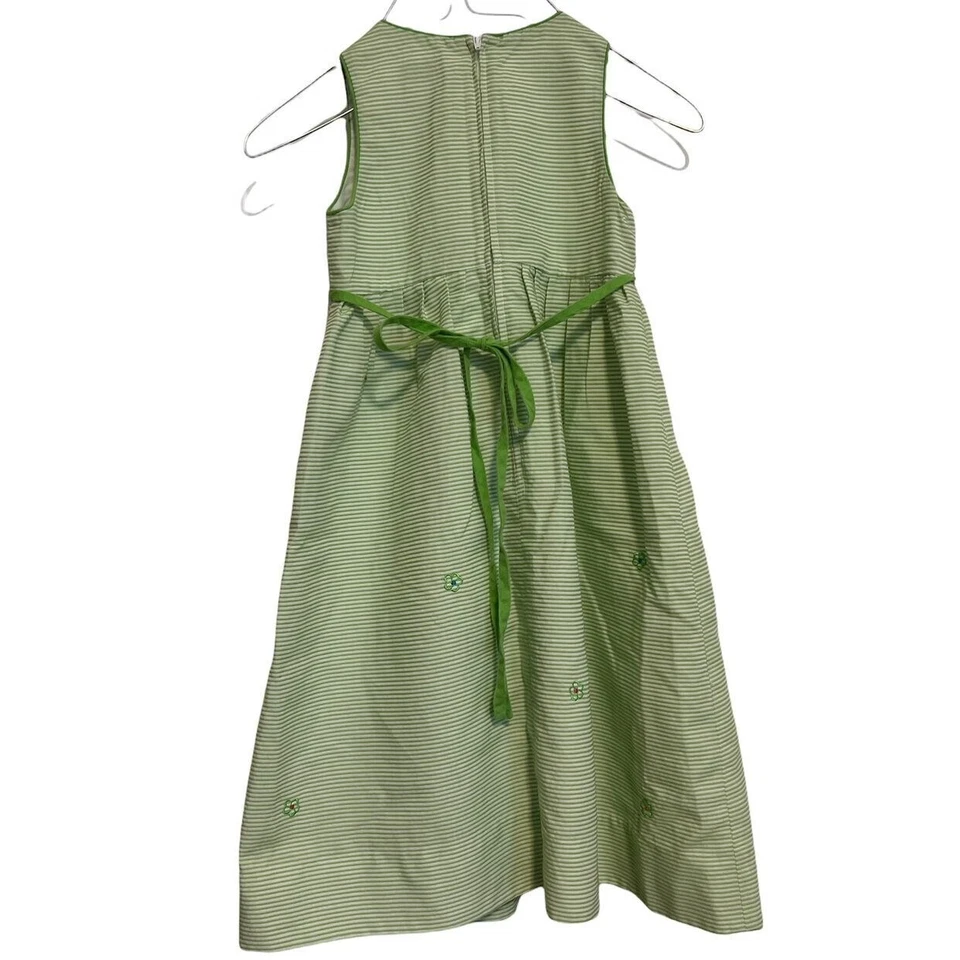 Vestido Florence Eiseman Niñas Verde Rayas Cinturón Plisado Floral Bordado Talla 4 Foto 4 de 4