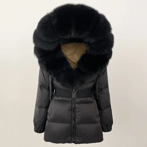 Winterjacke Damen echt Fuchspelz Kapuze dick warm weiß Entendaunenmantel - Bild 21 von 35