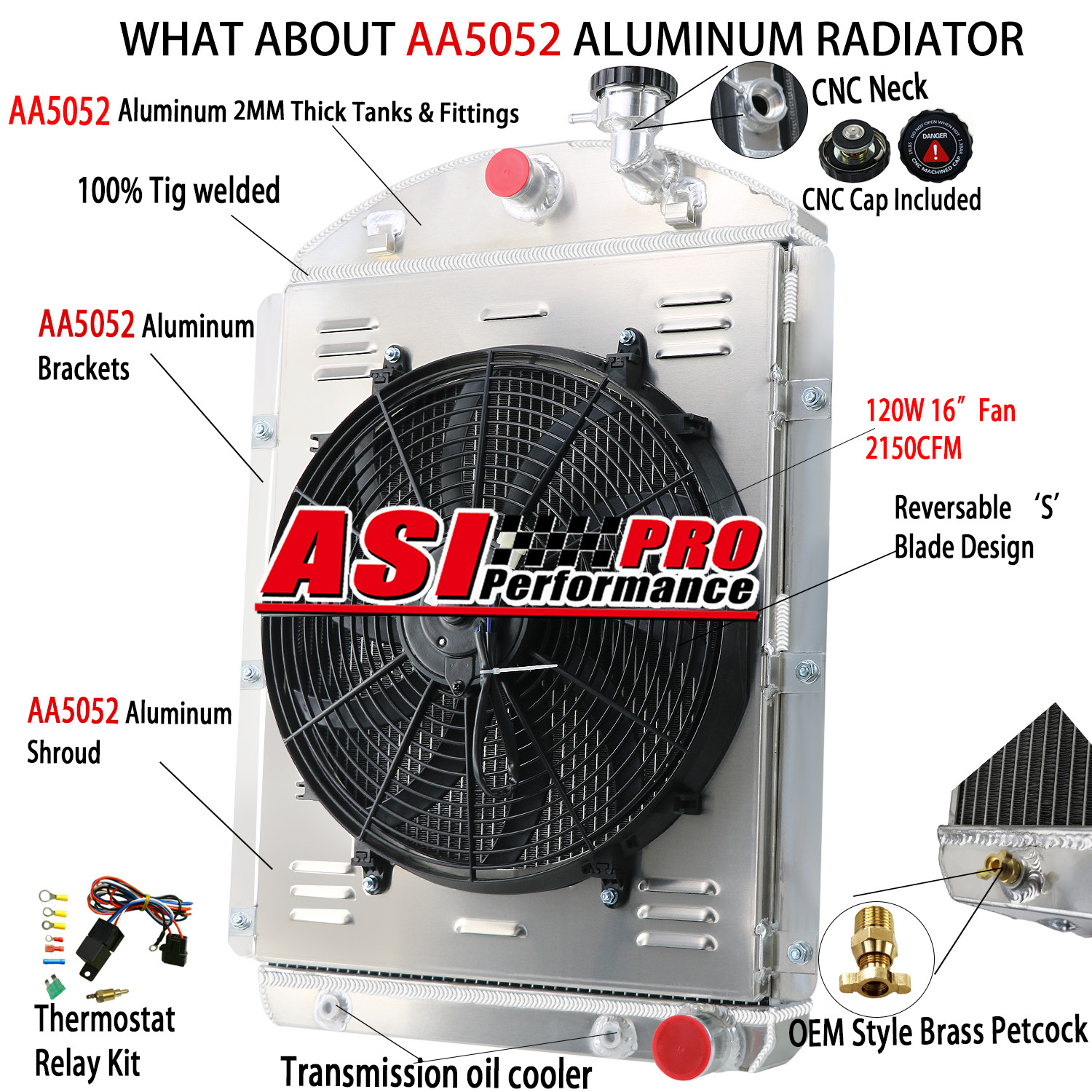4 Row Aluminum Radiator Shroud Fan Relay For 1942-46 Chevy Truck AT Small Block
