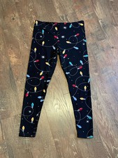 Holiday Time Christmas Leggings/Pants Size L-XL Lights Festive Black Cute Soft