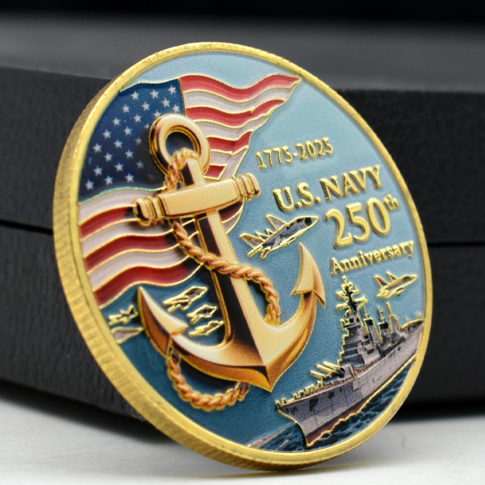 U.S. Navy 250th Anniversary Golden Coin 1775-2025-Anchor Ship Flag