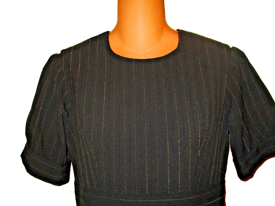 Vestido Amish Menonita Capa Alta 34" Busto/30" Cintura Modesto Hecho a Mano Negro Rayas Foto 2 de 4