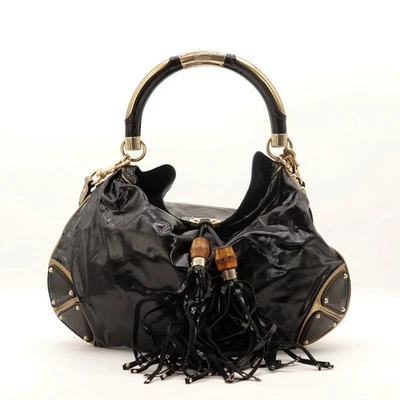 Sac Gucci Indy Hobo Cuir verni Noir Vintage Authentique - Photo 1/4