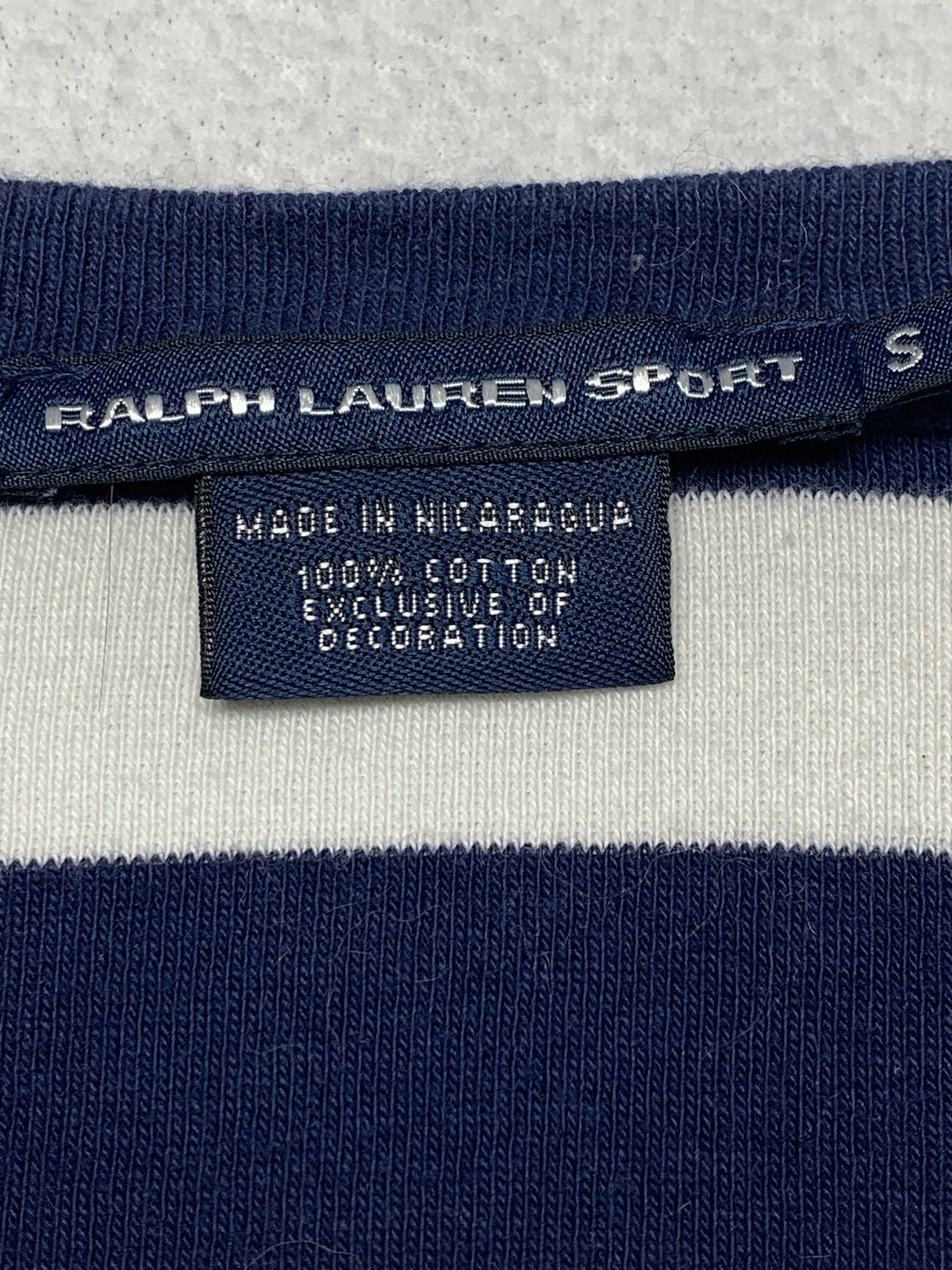 PONY T shirt Ralph Lauren Sport Wmn’s vintage anni 90 taglia S blu navy a righe manica corta scollo a V