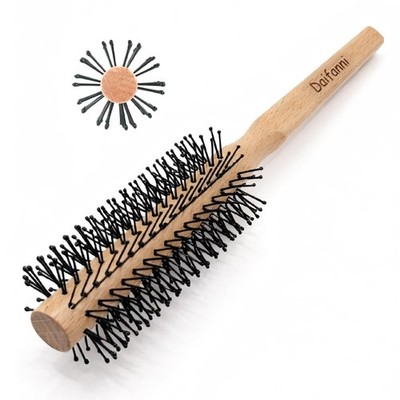 Small Round Brush for Blow Drying, Wooden Handle 8.86 x 1.57 Inch, Yellow