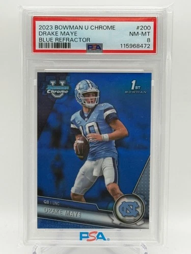 2023 Drake Maye Bowman University Chrome #200 Blue Refractor /199 RC PSA 8