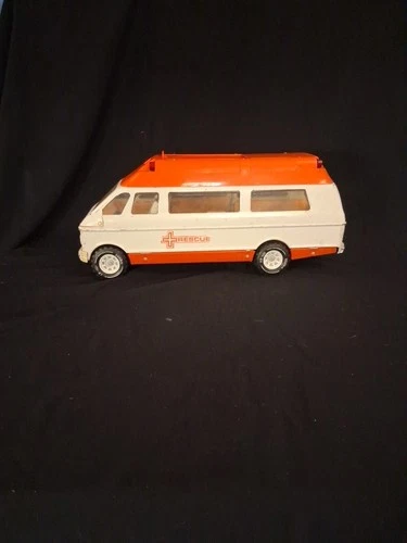 Vintage Tonka Pressed Steel Ambulance Rescue Vehicle Van Truck Orange White