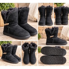 UGG Bailey Button Black Suede Shearling Mid Calf Winter Boots Womens Size 8