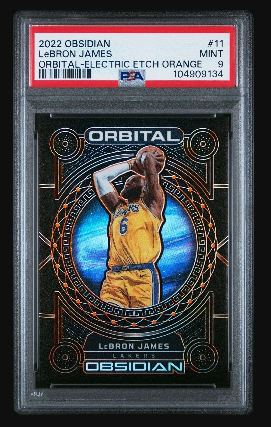 PSA 9 2022-23 Panini Obsidian LeBron James Orbital Electric Etch Orange 35 /35