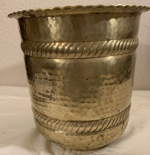 Vintage Hammered Brass Planter Flower Pot MCM 10” - 10.25” - Picture 6 of 15