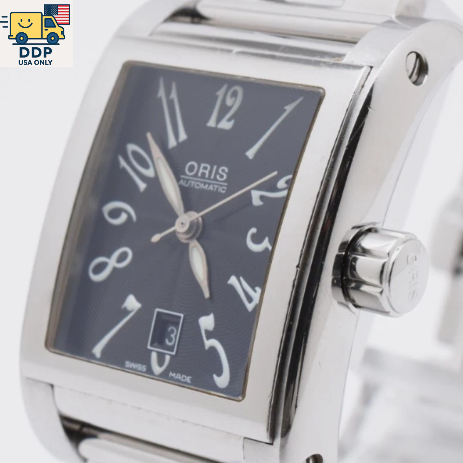 ORIS 7526 Rectangular Automatic Date Silver Watch… - image 1