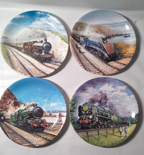 Davenport Pottery Great Steam Trains Plates Vintage x 4 