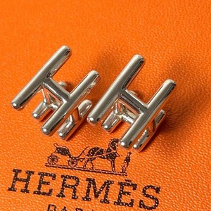 Authentic HERMES Sellier Wood Gold Plated Cufflinks Brown Silver Designer Mens