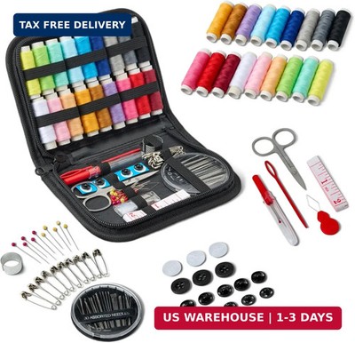 Amazon Basics Portable Travel Sewing Kit for Adults, Includes Threads, Needles,