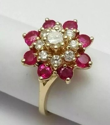 3 Ct Round Lab Created Pink Ruby Cluster Engagement Ring 14k Yellow Gold Plated