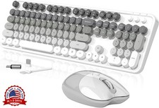 Teclado y rat&oacute;n inal&aacute;mbricos,104teclas redondas estilo m&aacute;quina de escribir retro