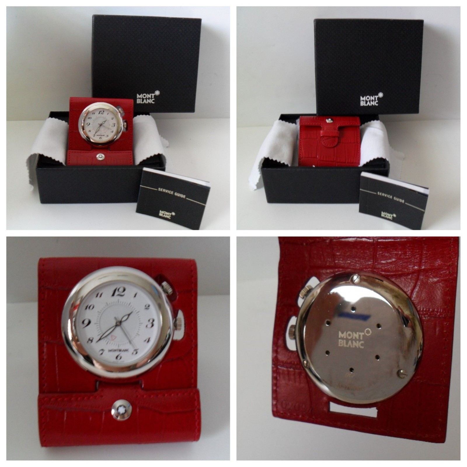 Montblanc Travel Alarm Clock Leather Cover Polished Palladium Case Ex Cond