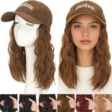 8in Womens Fashion Brown Baseball Hat Wavy Wig with Synthetic Hair for Daily Use