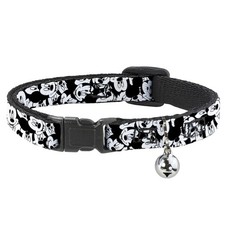 Cat Collar Breakaway with Bell Mickey Mouse Expressions Stacked White/Black NARR