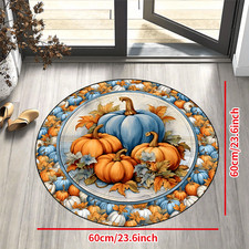  Thanksgiving Non-Slip Resistant Round Mat-Machine Washable Polyester Autumn Pum