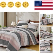 Elegant 3-Piece King Quilt Set in Grey Pink Patchwork, Soft Machine Washable