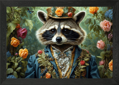 Raccoon in Formal Attire with Flora Framed Wall Art Poster Canvas Print Picture