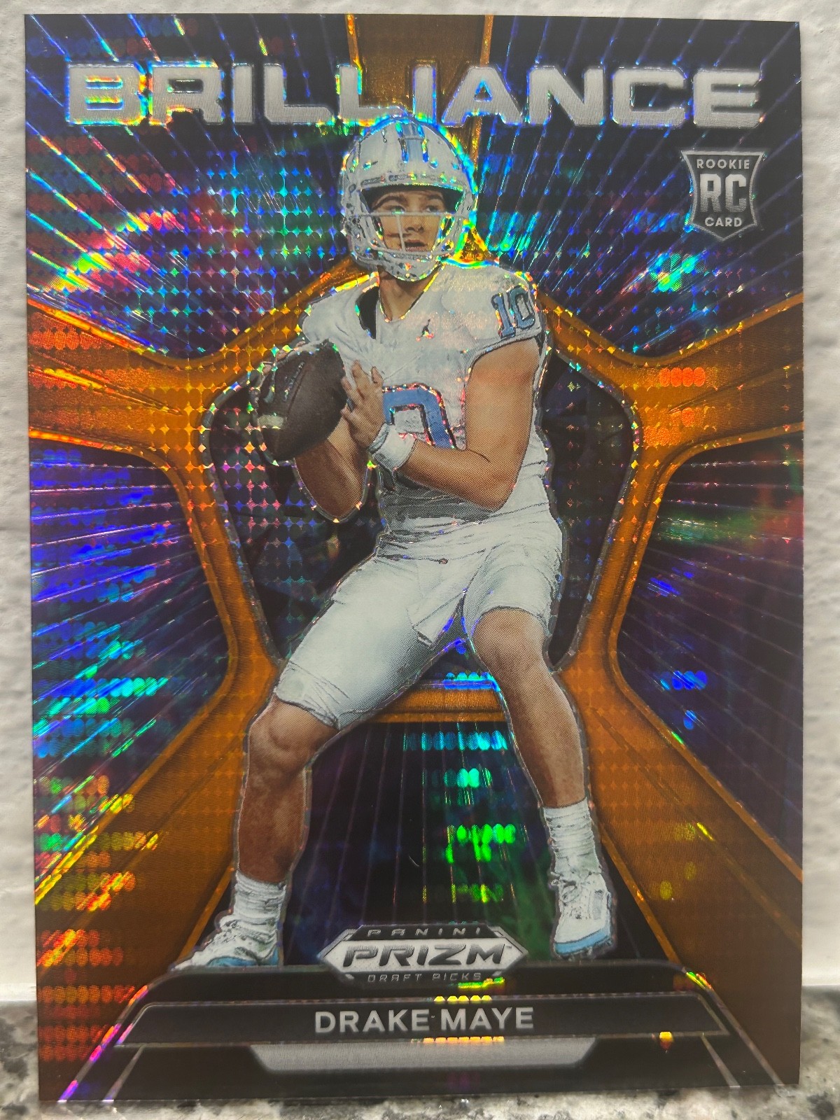 2024 Panini Prizm Draft Picks Drake Maye Brilliance ORANGE PULSAR /49 ROOKIE SP