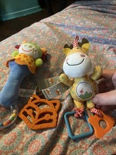 Lot of 3 Baby Toys  2 Plush Rattles and 1 Teether