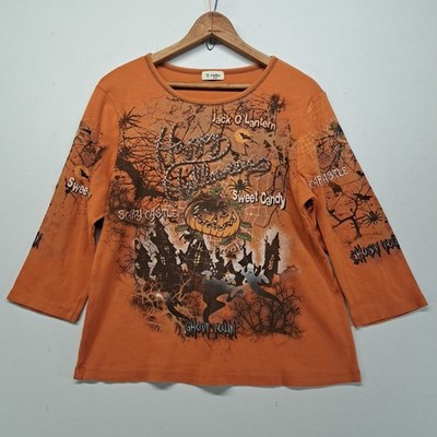 Cactus Halloween Jack O Lantern Bedazzled Shirt Large Y2K Vintage USA