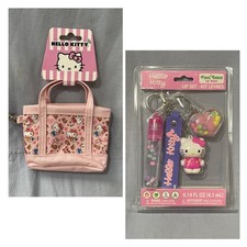 NEW Sanrio Hello Kitty Bear Pink Mini Tote Keychain Lip Set Charm Keychain