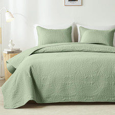 Quilts Queen Size,Sage Green Ultrasonic Full/Queen Quilt Set,Lightweight Soft Be