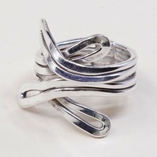 Size 6.25, Vtg Sterling Silver Handmade Ring, Mexico 925 Modern Entwinted Band