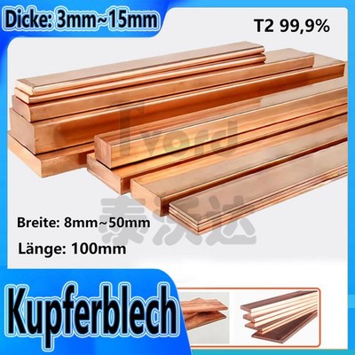 Kupferblech Kupfer Stange Kupferschiene Cu Breite, Dicke wählbar Länge 100mm
