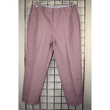 Vintage Leisure Pants 36 x 26 60s 70s Red Gingham Check Flat Front Slacks