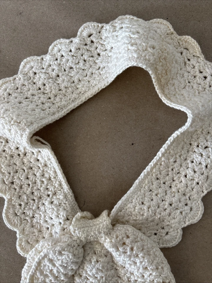 手工钩针可移动围兜领象牙色复古 Cottagecore 学院风扇贝 — 第 3/4 张图片