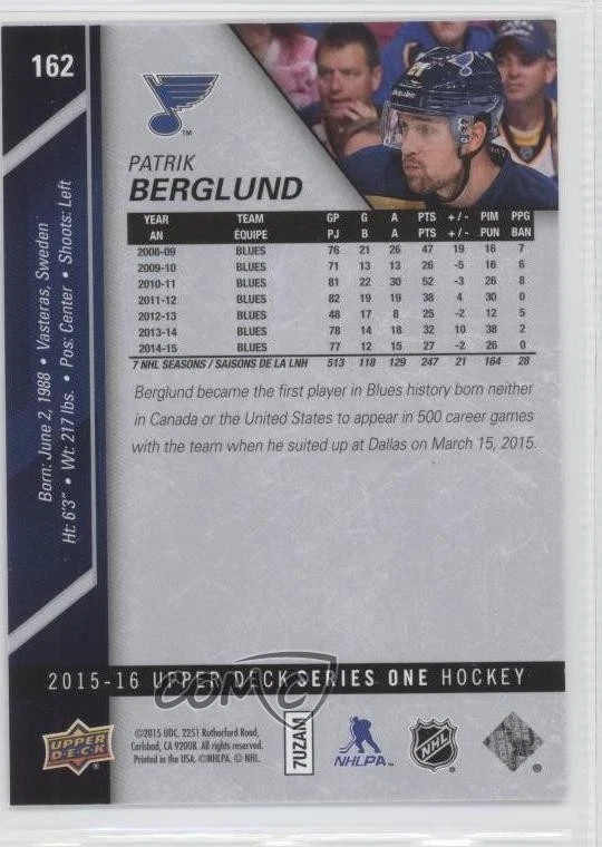 2015-16 Upper Deck Silver Foil Board Patrik Berglund #162 - Image 2 of 2