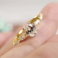 White Gold Oval Diamond Ring with Pear Side Stones D Color Engagement Jewelry