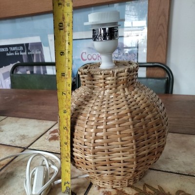 Vintage Mini Tischlampe Ikea Natur Rattan Optik Korbgeflecht rund