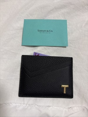 Tiffany & Co Black Leather Card Holder Wallet Gold T Logo NWT | eBay
