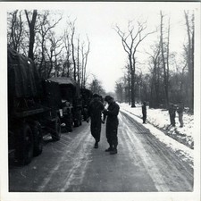 WW2 Photo Of Army Truck Convoy On Icy Forest Road With Troops