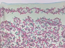 Sacha Vtg Silk Scarf Light Green Pink Paisley Hand Stitch Edge Square Japan 31"