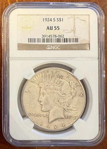 1924 S NGC AU55 Peace Silver Dollar