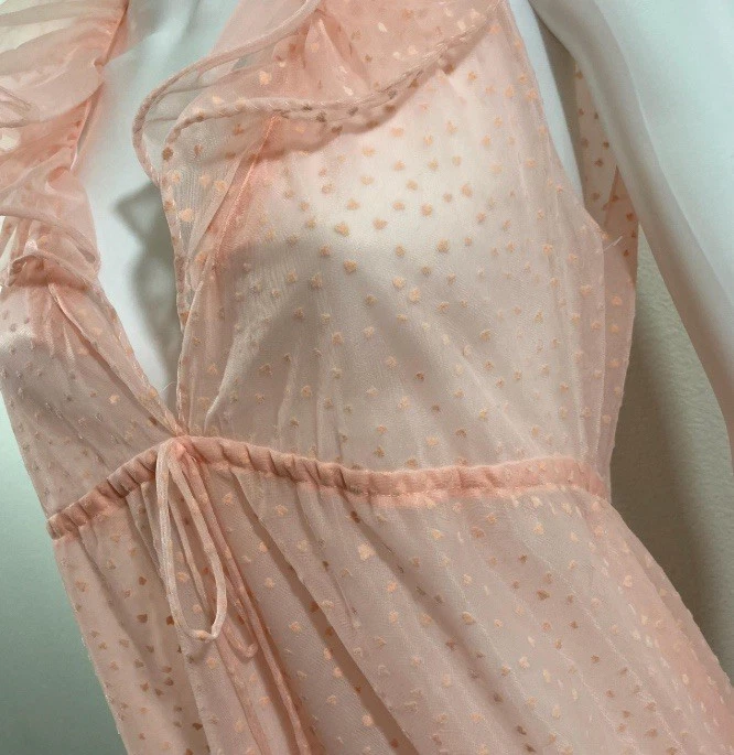 Camisón rosa transparente estampado corazón Halston años 70 vintage con cuello con volantes Foto 4 de 4