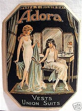 Vintage Adora Vests Union Suits Label Old Boudoir Scene Old Store Stock